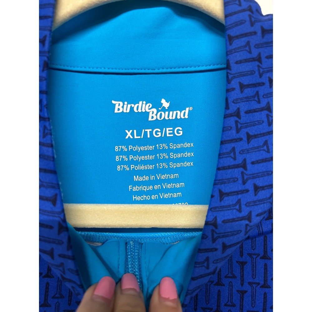 Birdie Bound Golf Quarter Zip Pullover Blue Golf Tee Print Stretch XL - Picture 3 of 4